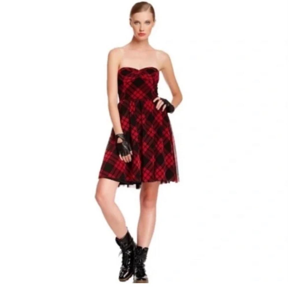 Betsey Johnson Plaid Strapless Mini Dress Size 6 - Picture 3 of 14